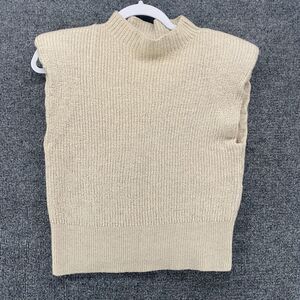 BABATON Sweater Womens M Merino Wool Mock Neck Crop Sleeveless Ecru Quiet Luxury